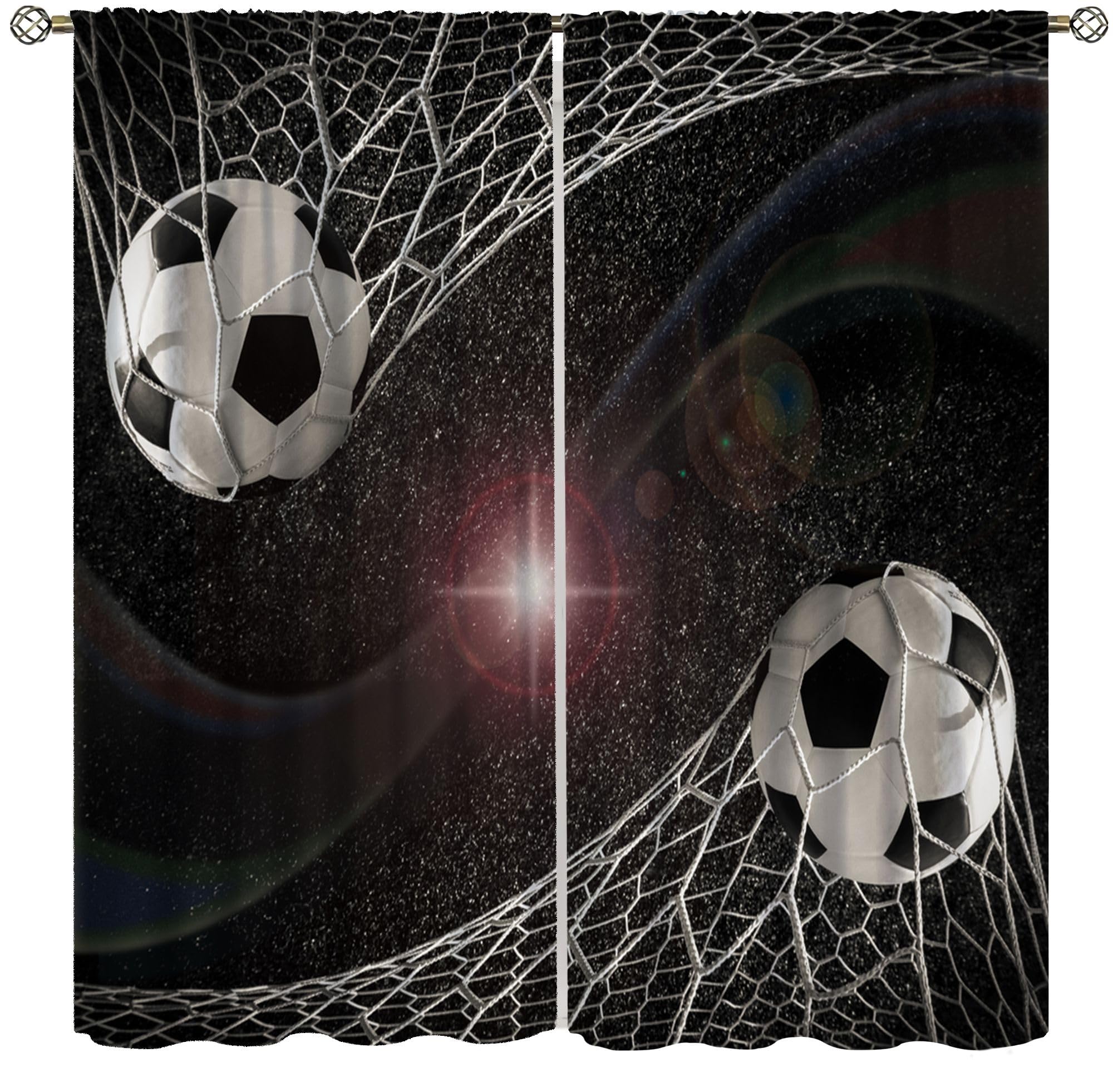 VUMIVI Soccer Curtains Boys Sports Ball Games Goal Galaxy Stars Black White Window Treatments for Boys Teens Bedroom Living Room 42" W X 44.5" L