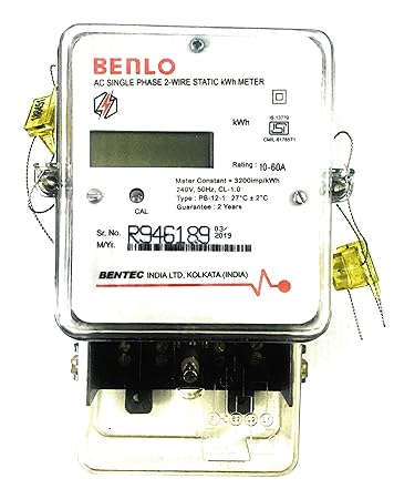 BENTEC Benlo Electronic Energy Sub Meter AC Single Phase 2-Wire Static kWh LCD Type Display Class-1 (10-60 A)