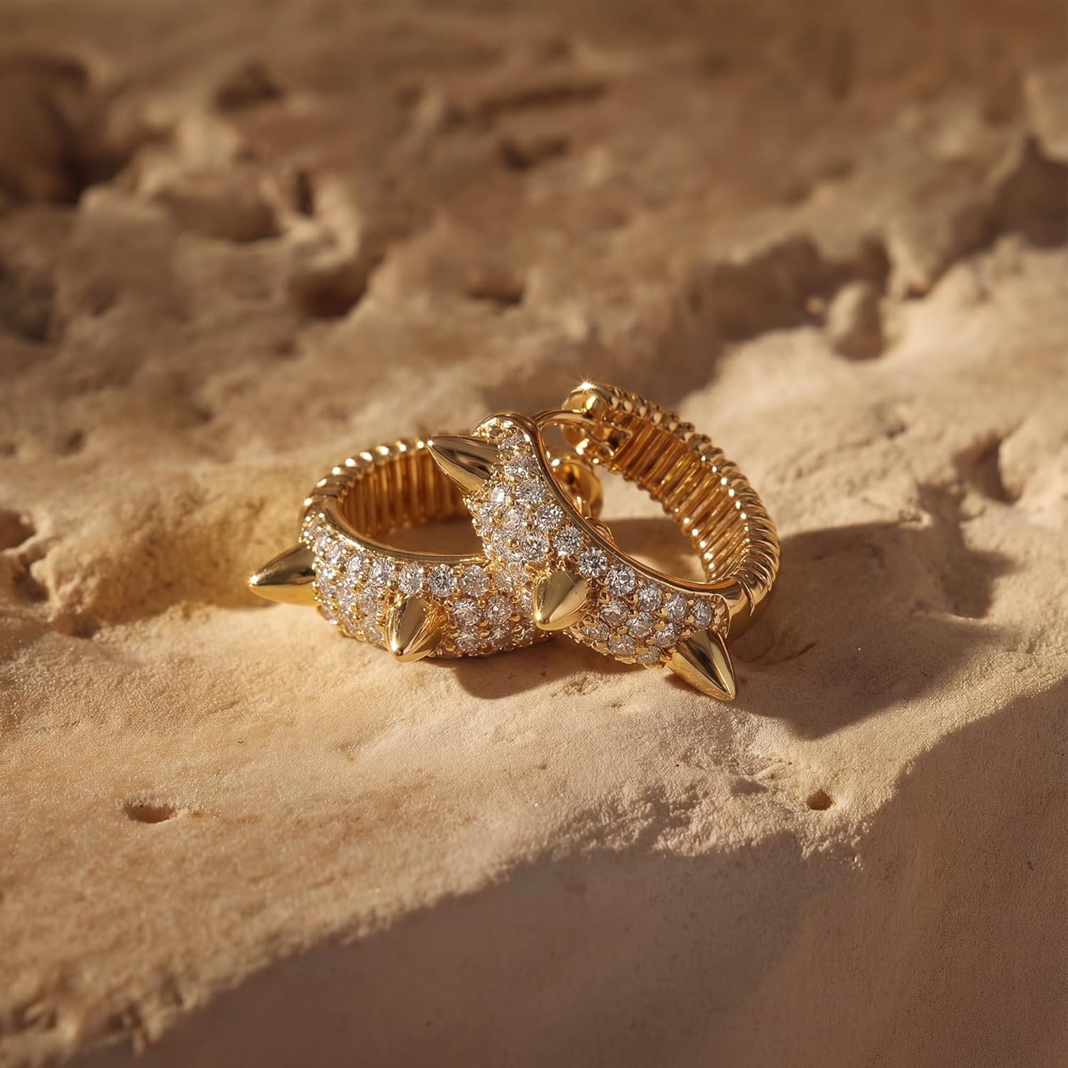 MEVECCO Gold Spike Hoop Earrings for Women 18K Gold Plated Hoop Earrings Handmade Tiny Minimalism Cubic Zircon Hoop Hypoallergenic Earrings for Everyday Jewelry - Image 7