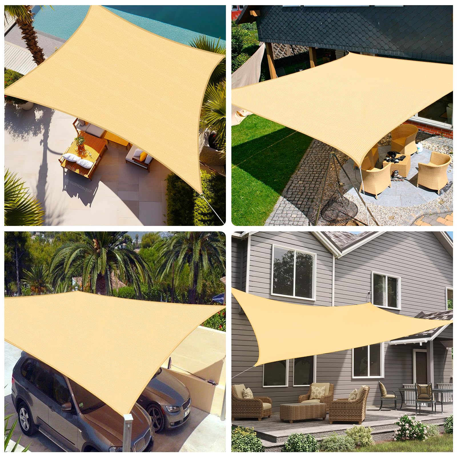 Telo Ombreggiante Impermeabile, Con Kit Fissaggio, Tenda a Vela Impermeabile Rettangolare 2,5x3m Vela Ombreggiante Parasole Protezione Raggi UV per Esterno Giardino terrazza Colore Beige