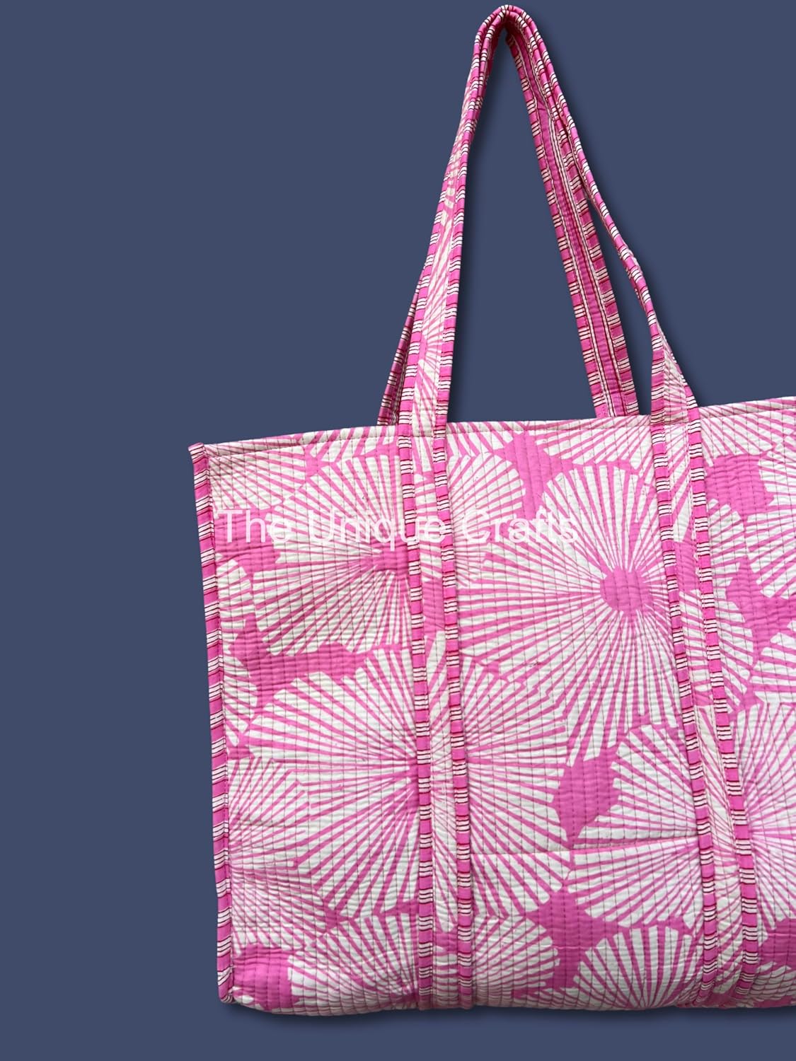 Tote Bag For Women, Shoulder Purse with Inner Pocket, Quilted Cotton Handprinted Reversible Large Multicolor Tote Bag image 3