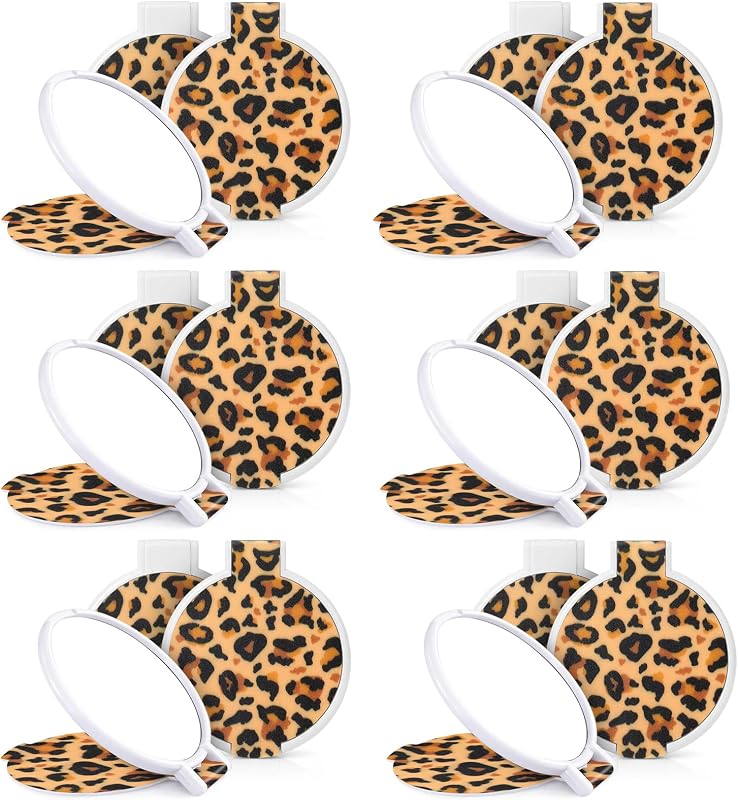 Amyhill Espelhos compactos redondos dobráveis com estampa de leopardo, 12 unidades