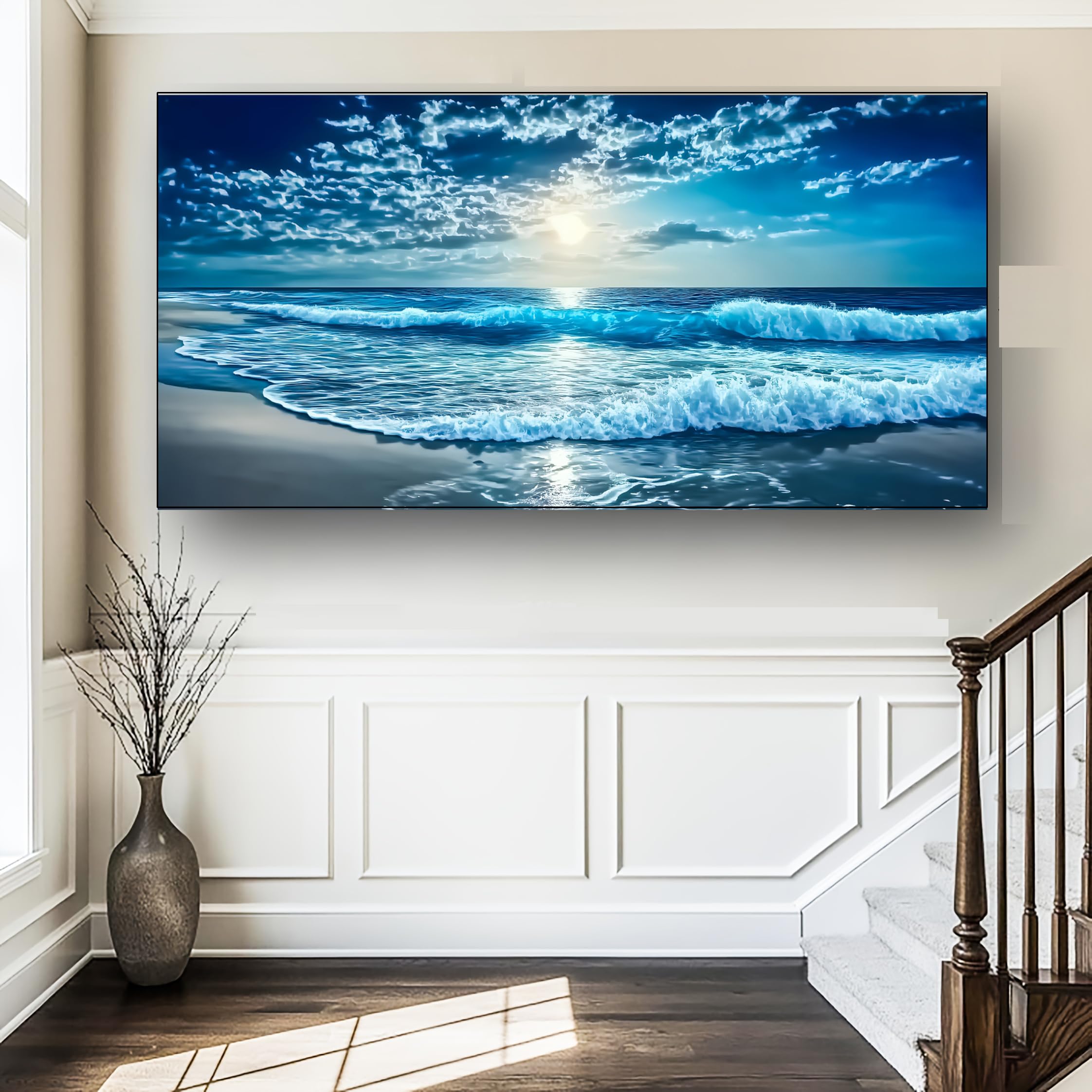 IXEHOH Arte en Lienzo Olas del Océano Decoración de Pared Paisajes Marinos Gran Arte Abstracto Moderno para Salón Arte de Pared Estético Cuadros para Pared Paisaje 50x100cm