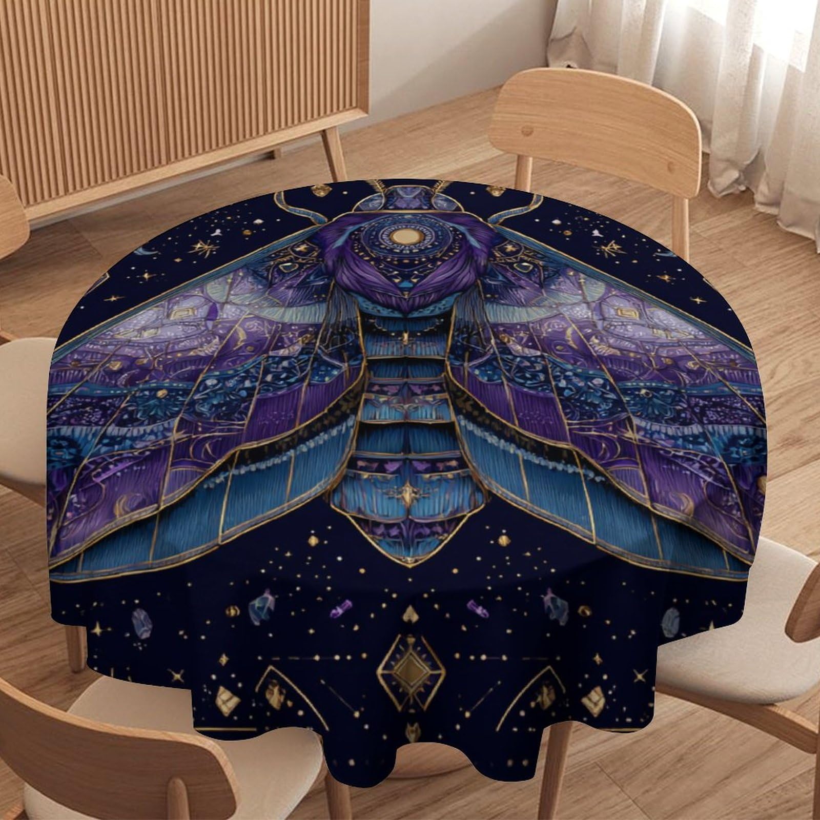 LUYYSKY Fantasy Exotic Animal Butterfly Round Tablecloth Classic Painting Art Moon Phase Boho Butterfly Print Washable Decor for Table Cover for Kitchen-127 Wx127 L cm