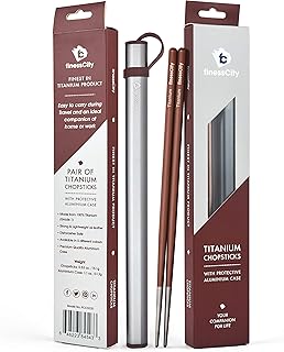 Banchette, 1 Paio di Bacchette in Titanio Ultraleggere Professionali (Ti), Super Resistenti Sane ed Ecologiche 1 Paio di Bacchette Complete di Custodia in Alluminio Gratuita (caffè)