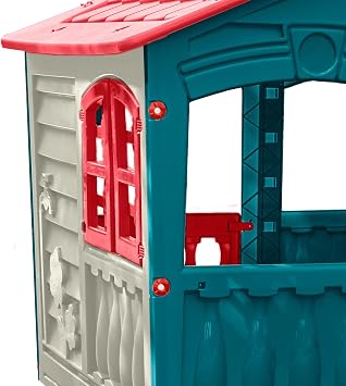 Plastic Playhouse, House of Fun, Indoor and Outdoor Playhouse, UV Resistant, Playhouse for Girls and Boys, Imagative Fun, Suitable for Ages 2+, Red, White and Blue, 130 x 111 x 115cm
