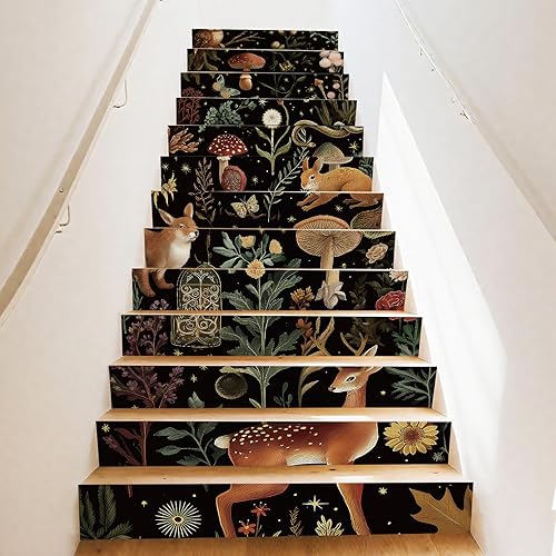 Miniatura 15 de PLIGREAT - 15 tiras de adhesivos vintage para escaleras, calcomanías de estrella boho para peldaños, autoadhesivas, vinilo retro, murales para
