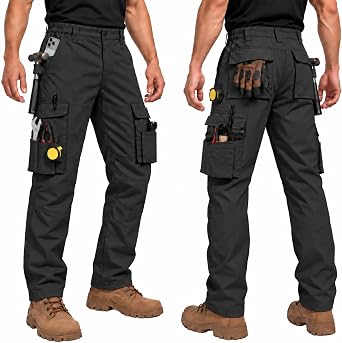 ZITY Mens Work Pants, 10-Pocket Ripstop Water-Resistant Cargo Pants