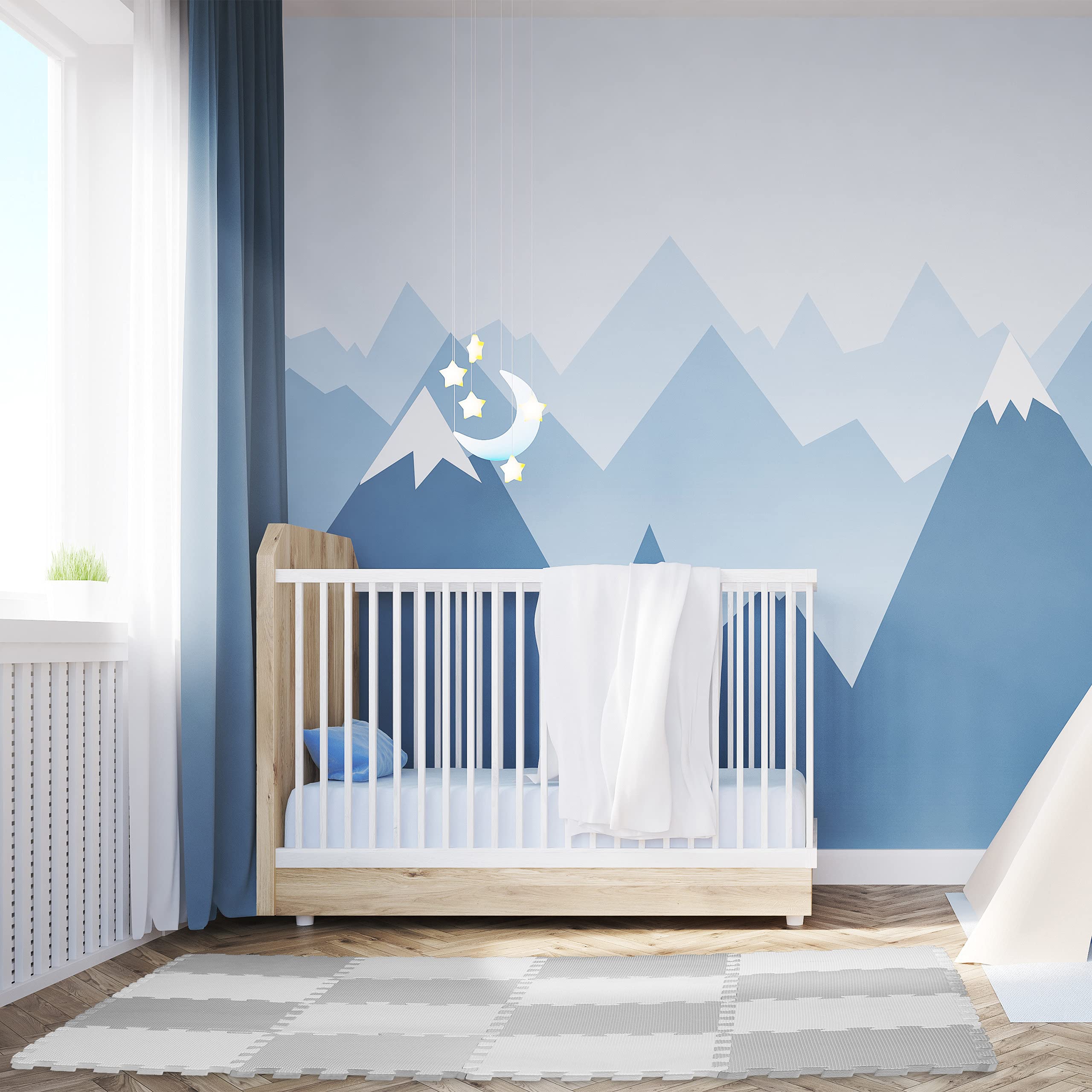 Tapis Puzzle 36 Pièces Bébé - Mousse EVA Sans BPA - 1,4 M² Avec Bordures - Gris Et Blanc