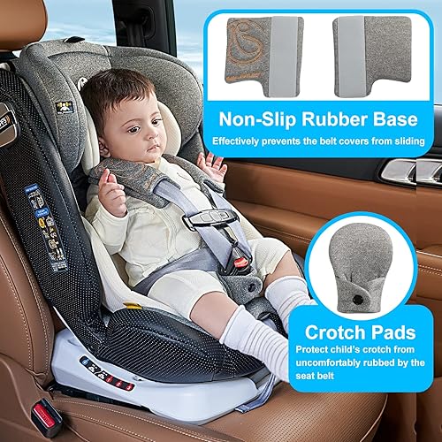 Miniatura 3 de Innokids Juego de fundas para correa de asiento de automóvil para bebés y niños, con almohadilla para la entrepierna, diseño antideslizante para