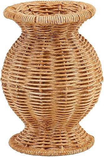 Mud Pie Wide Resin Basket Weave Vase; 6.5" x 4.25" | Wicker Vase and Basket Vase