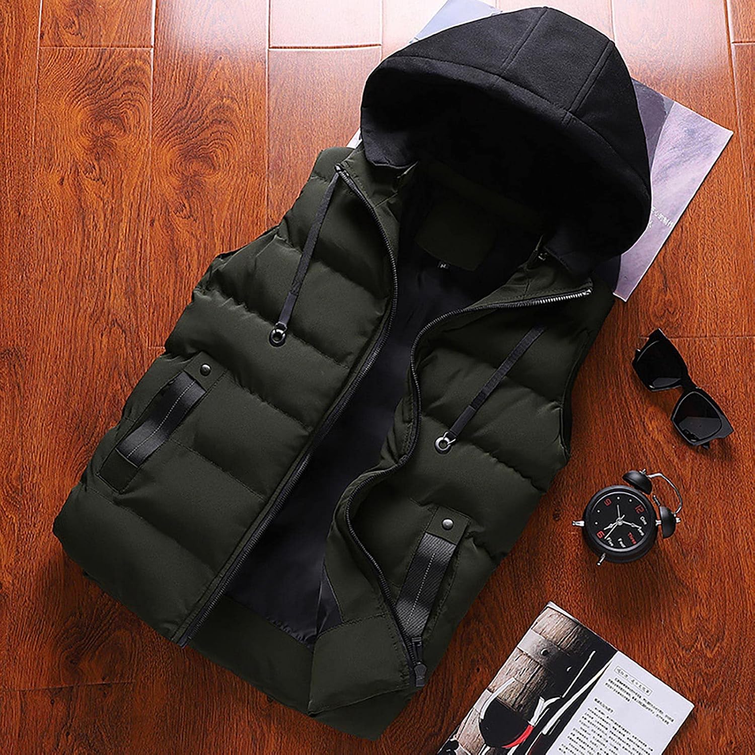 Ymosrh Men's Vest Jacket Light Winter Jacket Warm Outdoor Sleeveless Lightweight Water Resistant Vests With Hood, XS-2XL