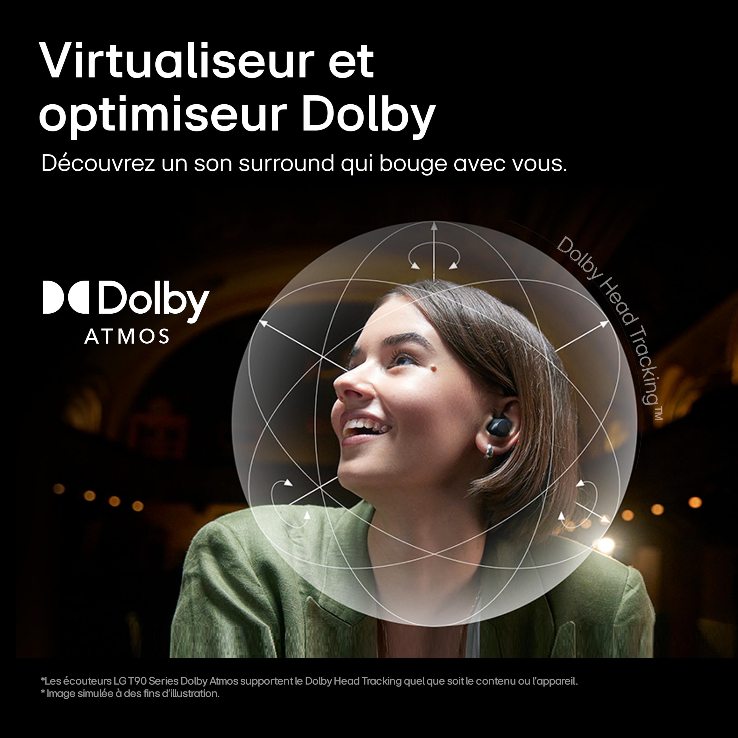 LG Tone Free T90S écouteurs Bluetooth Intra-Auriculaires avec Dolby Atmos, Technologie MEDIRIAN, ANC (Réduction sonore Active), UVnano+, Noir