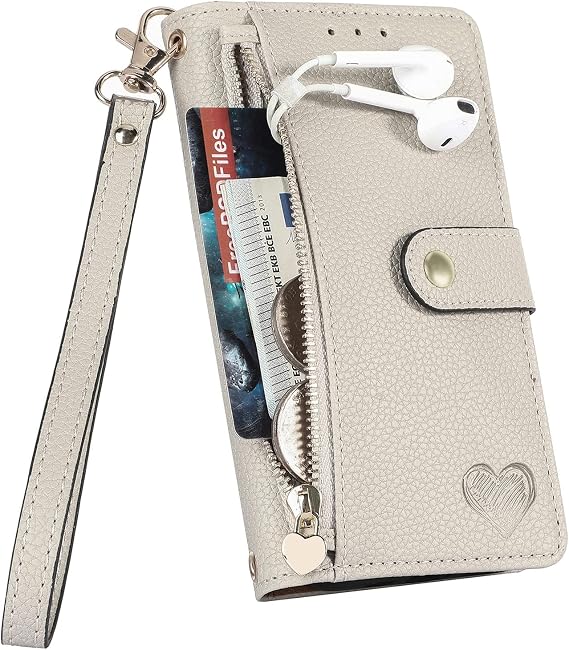 Zipper Wallet Case for Apple iPhone 12 Pro Max Phone Case with Purse Card Holders RFID Blocking Leather Flip Case Book Cover Wrist Strap Women - Gray