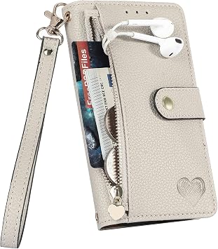 Zipper Wallet Case for Apple iPhone 12 Pro Max Phone Case with Purse Card Holders RFID Blocking Leather Flip Case Book Cover Wrist Strap Women - Gray
