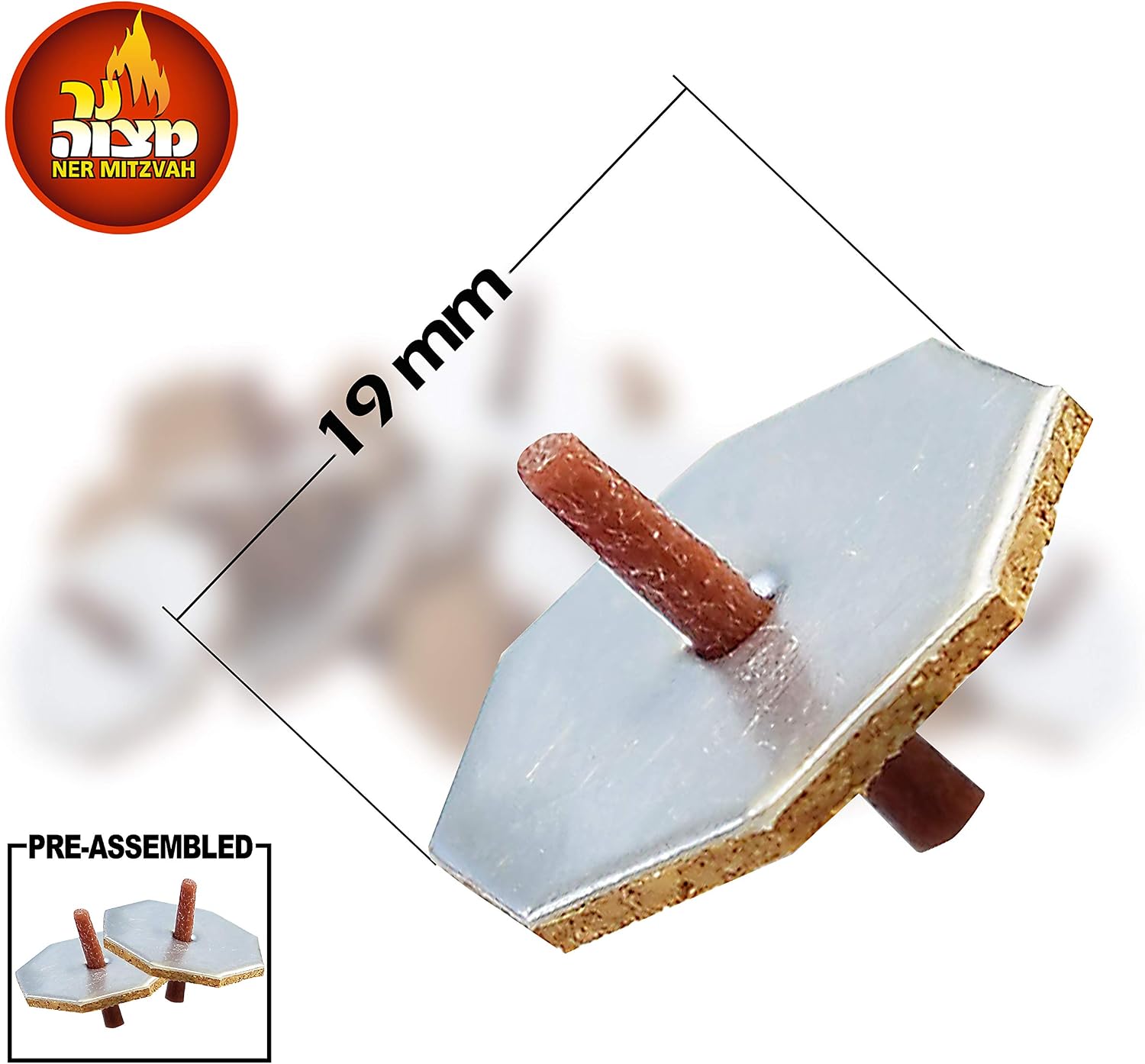 Ner Mitzvah Pre-Assembled Floating Wicks Octagon Shaped - 50 Count - Cotton Wicks and Cork Disc Holders for Oil Cups