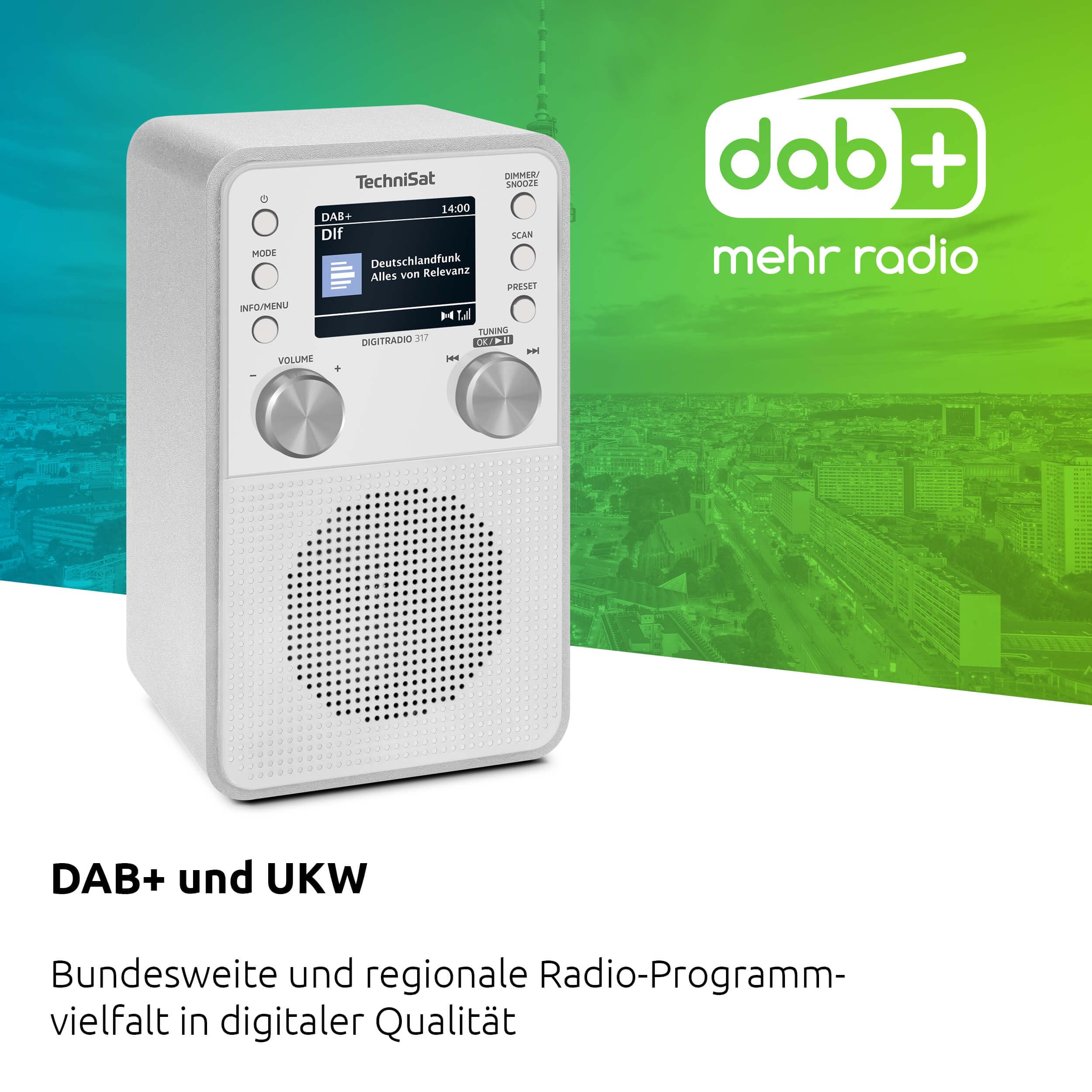 TechniSat DIGITRADIO 317 - Vertikales DAB+ UKW Radio mit Bluetooth Audiostreaming, Radiowecker, Sleeptimer, 2,4 Zoll Farbdisplay, 3 Watt, weiß