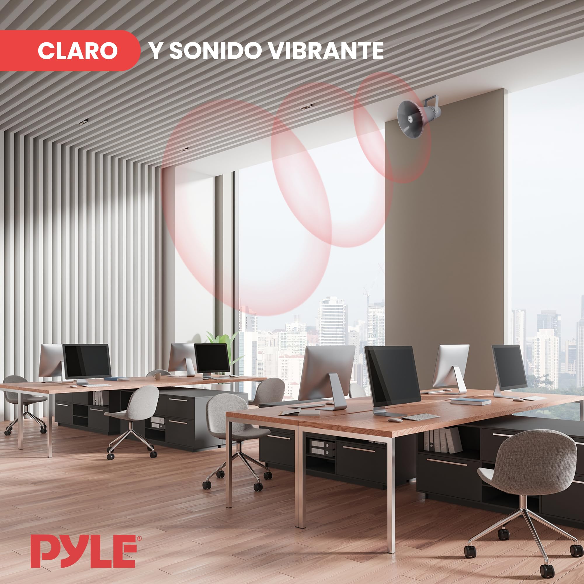 Pyle Altavoz de bocina PA, 25cms, Compacto, para Interiores y Exteriores, Impedancia de 8 ohmios, Potencia de 20V, Montaje para Sistema de Audio 70V
