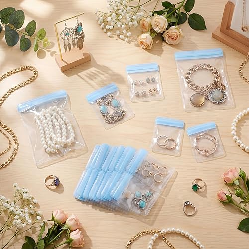 Miniatura 4 de Clabby 120 bolsas de joyería de PVC transparente, bolsa de almacenamiento de joyas de plástico, anillos transparentes, aretes, bolsas antideslustre