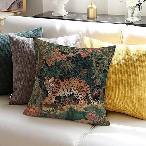 Miniatura 6 de Eurosham Accent Toss - Funda de cojín con estampado de tigre chinoiserie, rosa, verde y turquesa, negro, rayas de tigre, colorido, 16 x 16 pulgadas,