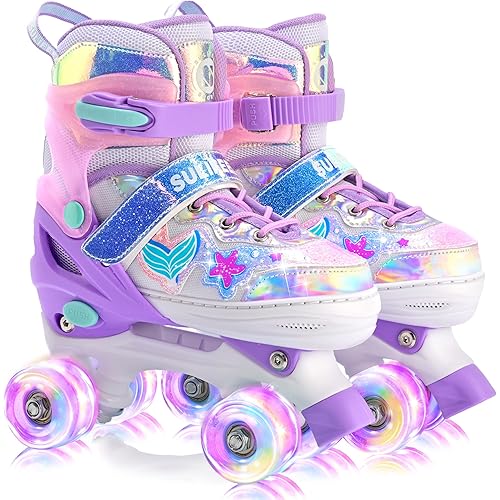 SULIFEEL Roller Skates for Girls Boys Kids with Light Up Wheels, Adjustable 4 Sizes for Little Kids Toddler Beginner Rollerskates