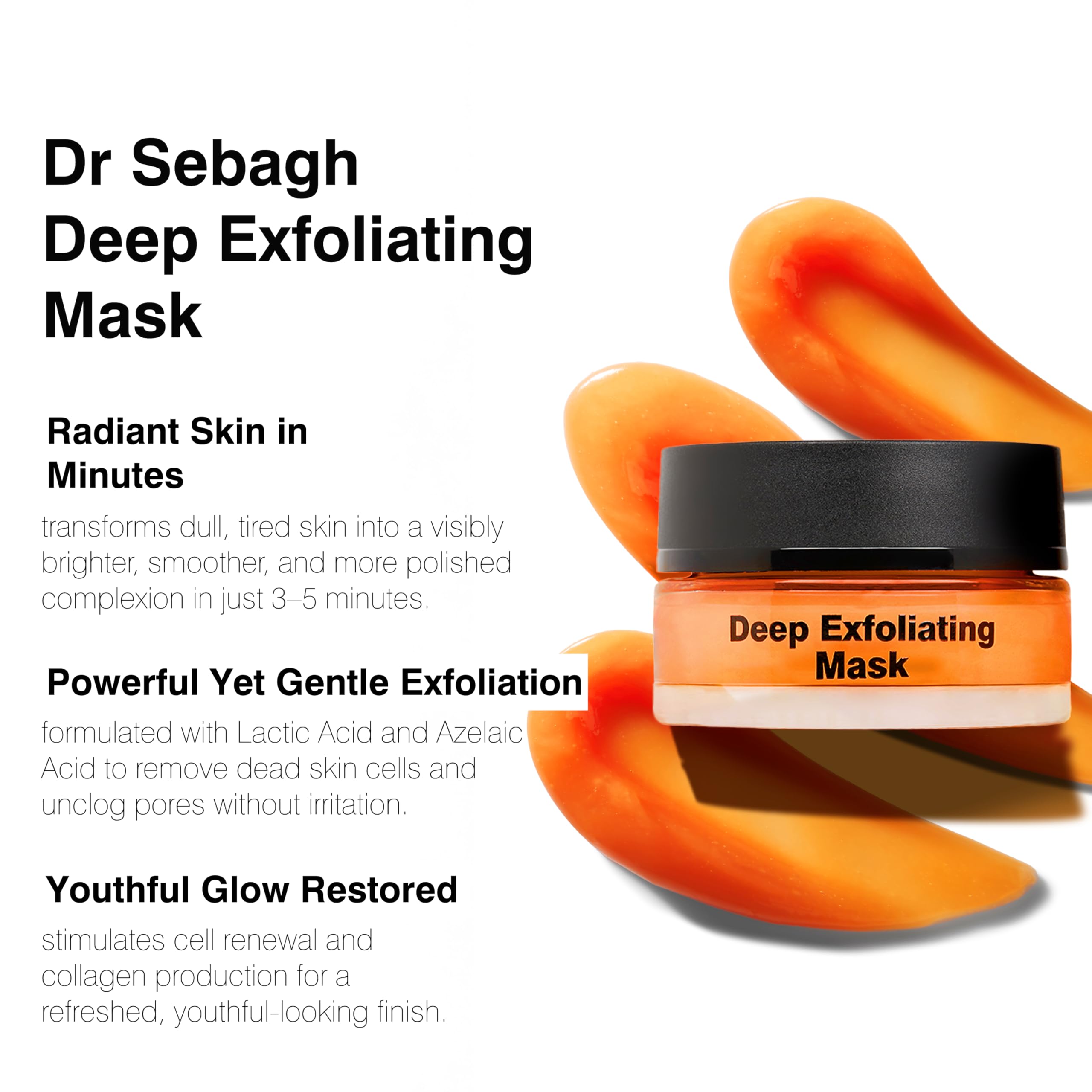 Dr Sebagh Deep Peeling Maske (15ml) Reisegröße - Milchsäure Peeling Gesichtsmaske & Porenreinigung - Azelainsäure Detox zur Behandlung verstopfter Poren - Anti-Aging Hautmaske für Strahlkraft