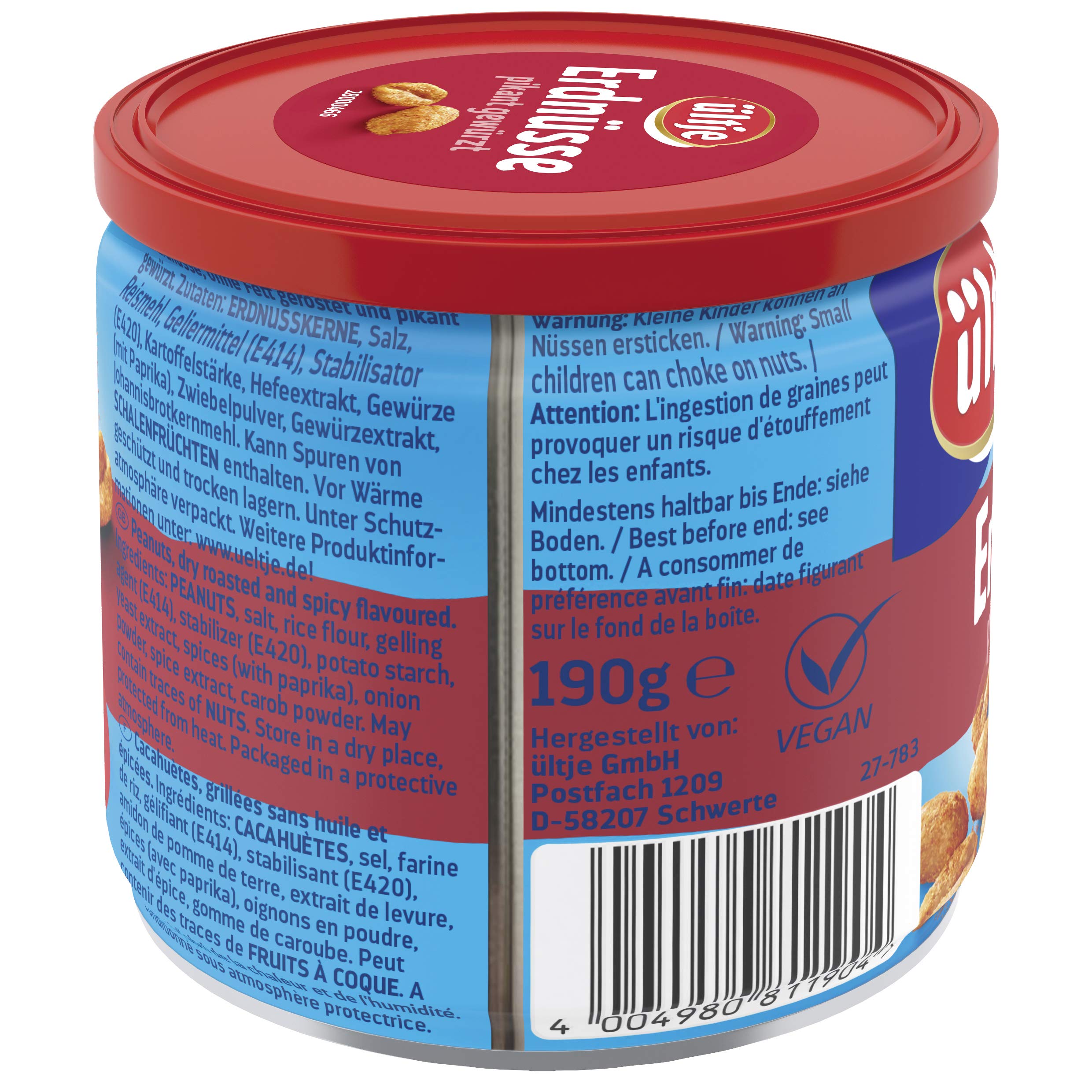 ültje Erdnüsse pikant gewürzt, ohne Fett geröstet, Dose, 16er Pack (16 x 180 g)