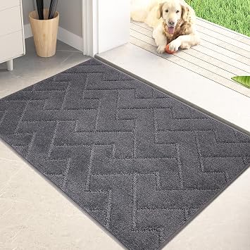 PURRUGS Dirt Trapping Door Mat Indoor Entrance, 20" x 31.5", Grey | Machine Washable, Non-Slip, Waterproof TPR Backing, Super Absorbent, Low Profile, Entryway Rug for Muddy Paws and Shoes