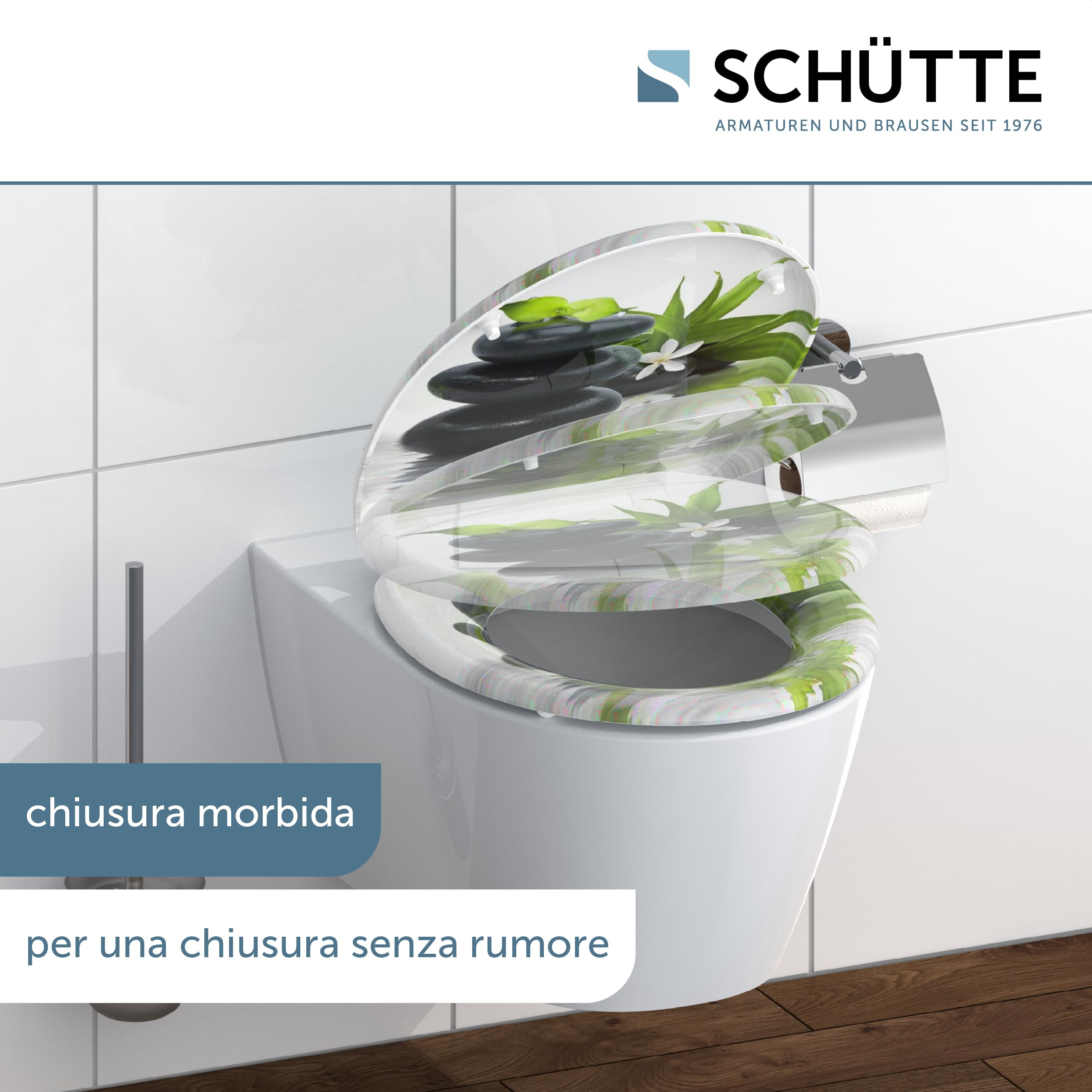 SCHÜTTE Sedile WC Duroplast JASMIN, sedile WC con abbassamento automatico e chiusura rapida per una facile pulizia, carico massimo sugli occhialini 150 kg, motivo pietre 82367