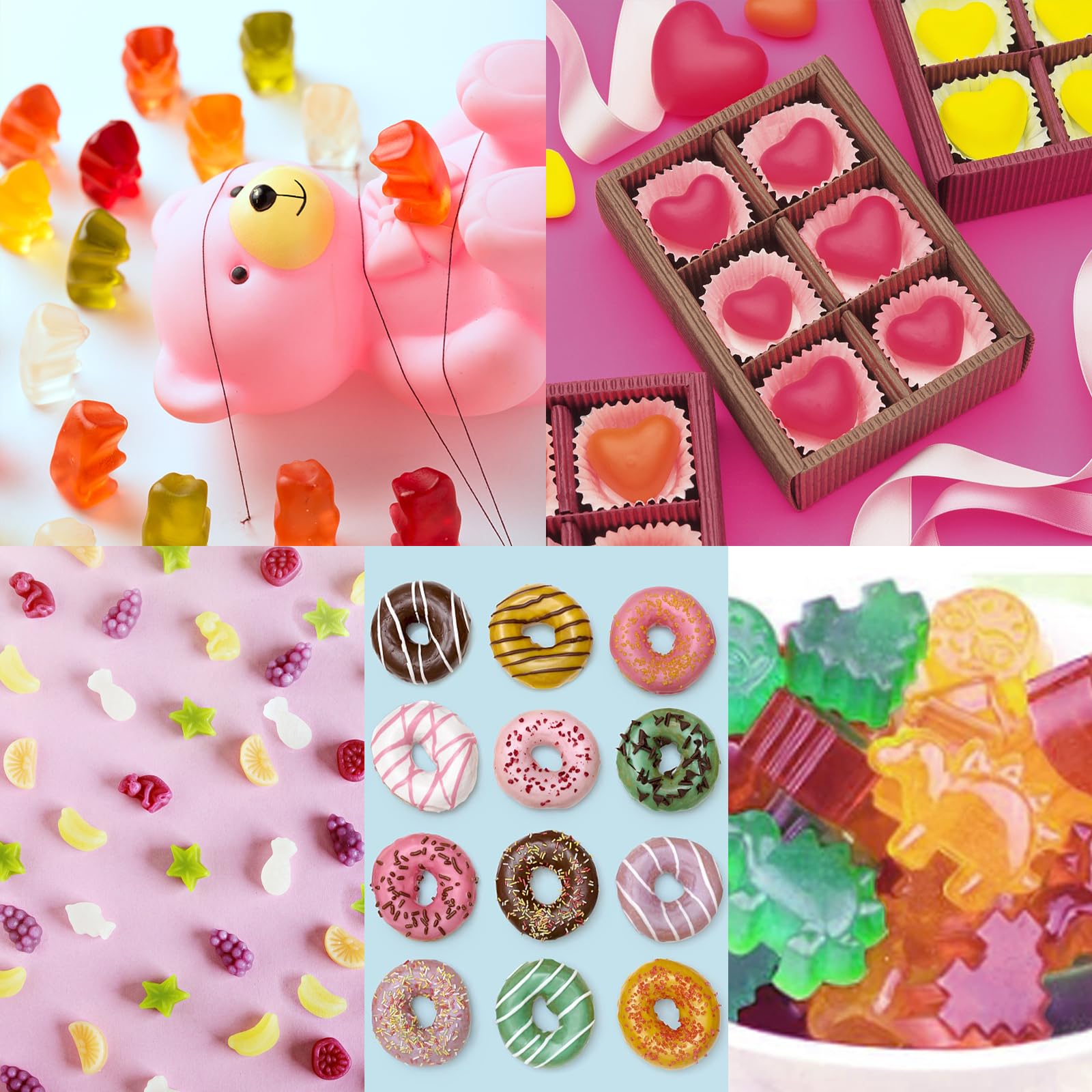Moules à Bonbons en Silicone Antiadhésif, Moules à Chocolat Réutilisables avec Compte-Gouttes, Spatule, 50 Sachets, Attaches Torsadées
