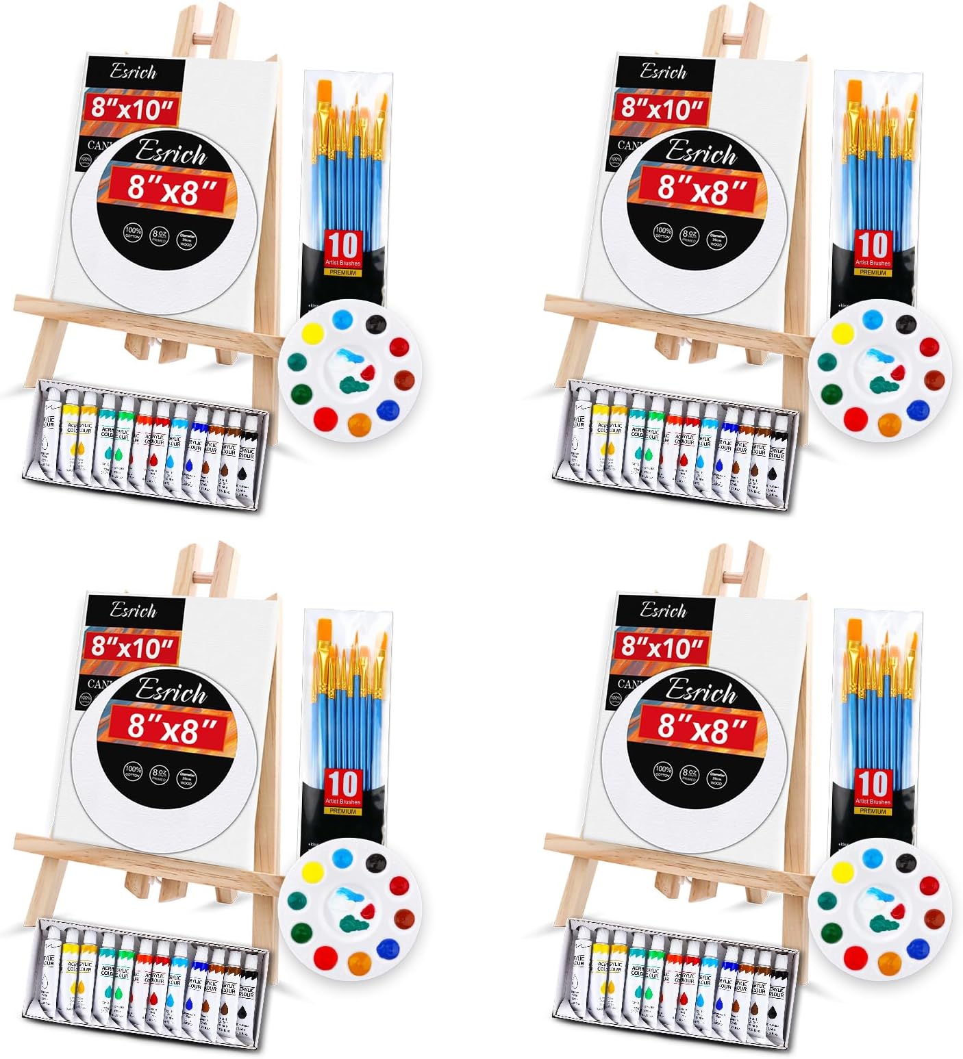 ESRICH Acrylic Paint Canvas Set,104 Piece Professional Painting Supplies Kit with 4 Wood Easel, 4 * 12Colors, 4 * 10 Paint Brushes, Canvas Etc, Premium Paint Kit for Artists Beginner