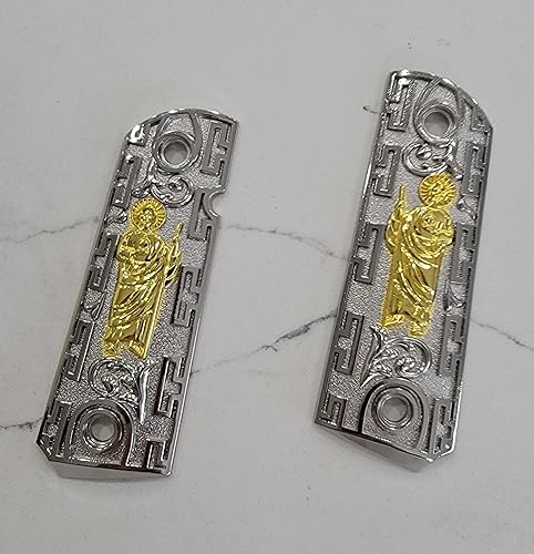 Miniatura 3 de 1911 Puños SAN Judas ST. Jude Tamaño Completo Puños Gobierno Ambi Corte Níquel/Oro