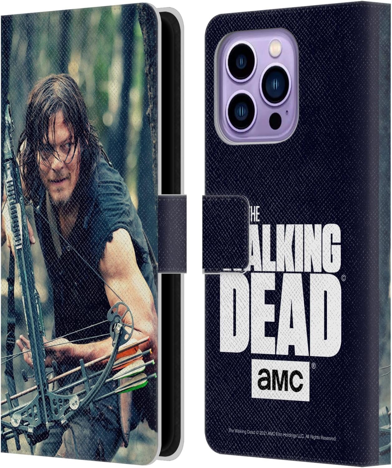 Head Case Designs Officially Licensed AMC The Walking Dead Archer Daryl Dixon Leather Wallet Case Compatible with Apple iPhone 14 Pro Max