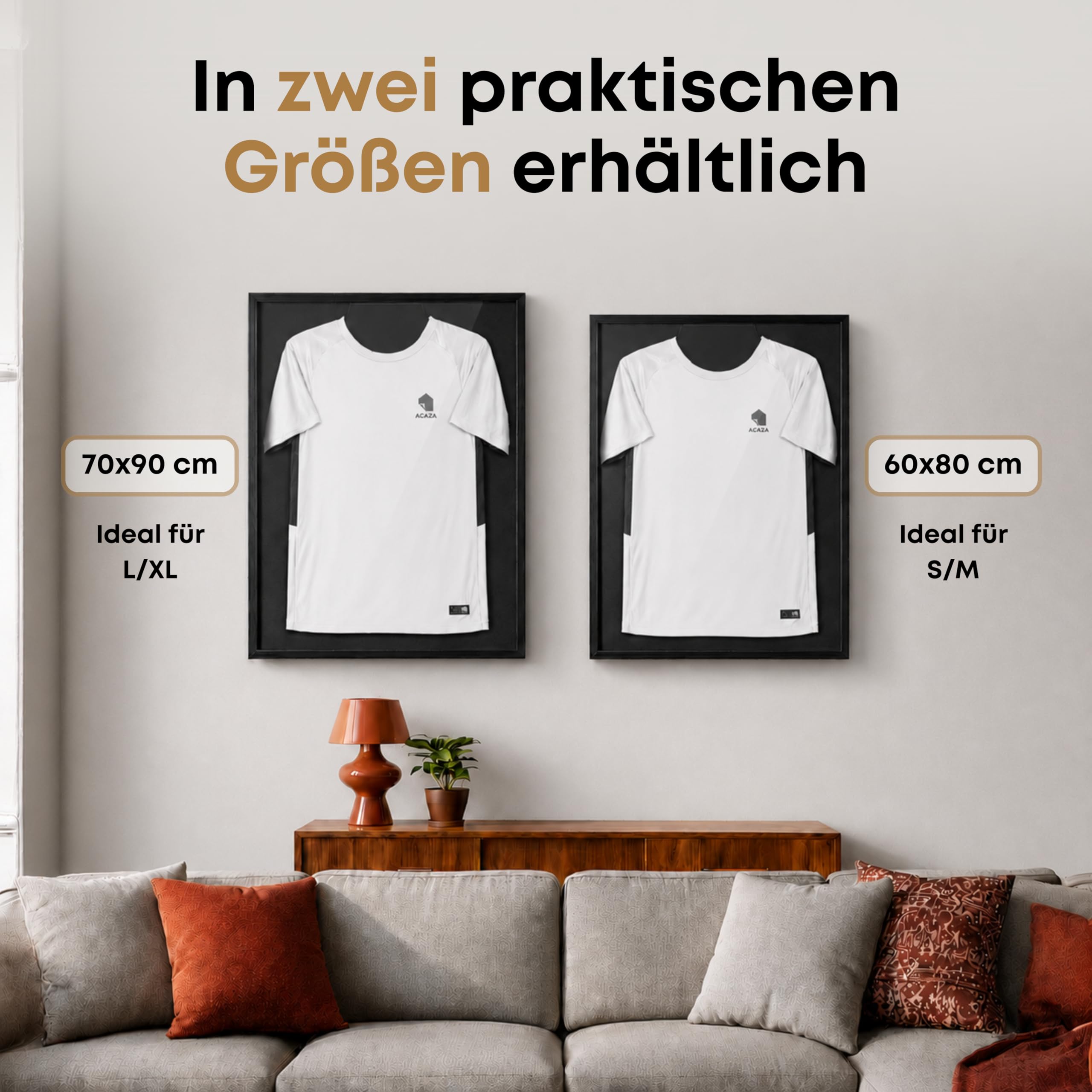 ACAZA Trikotrahmen 70 x 90cm XL Groß, 3D Bilderrahmen tief zum befüllen mit Fußball-, Eishockey-, Rugby-, NBA-trikot, mit Aufhänger, Holz und Acrylglas, Schwarz