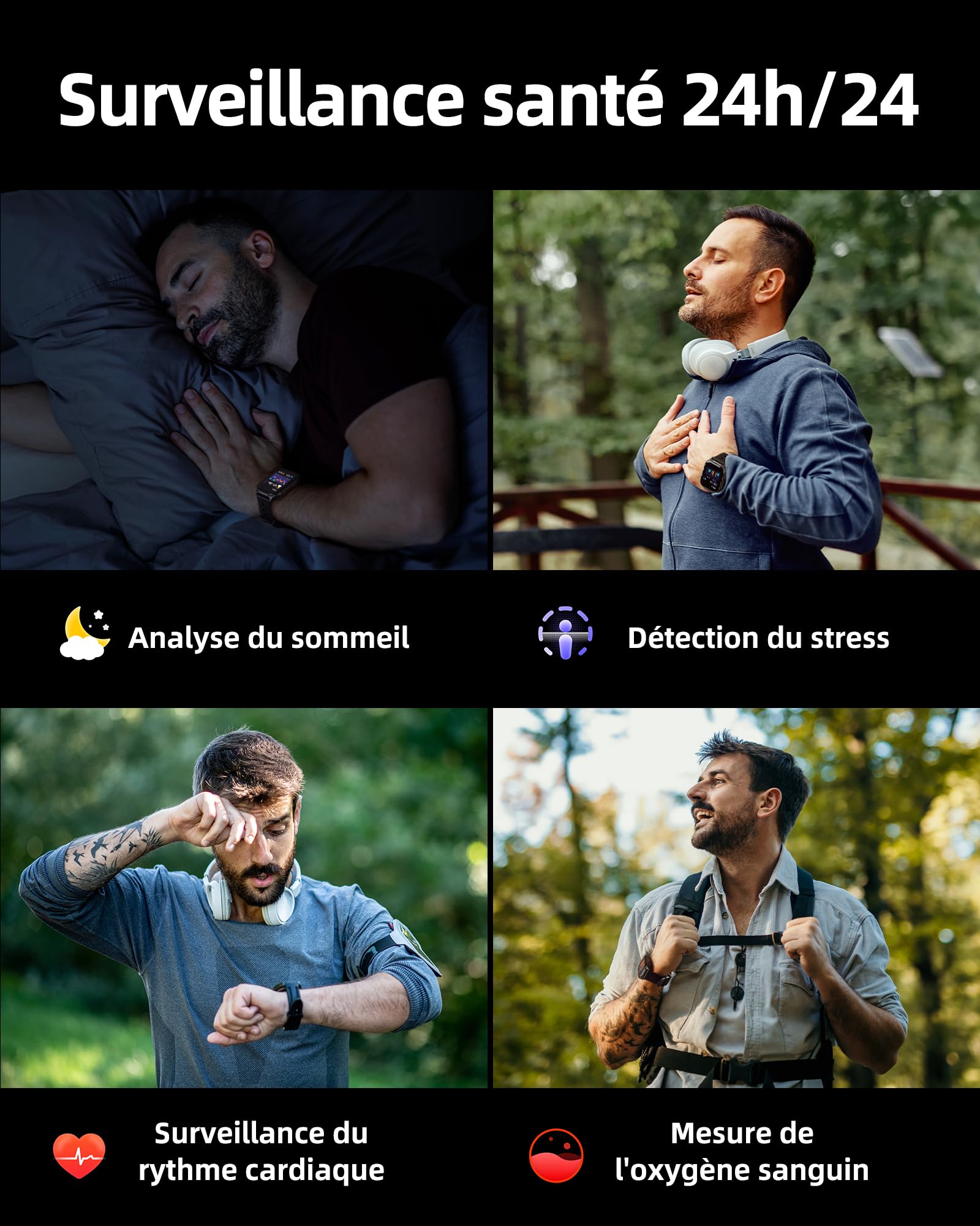 Parsonver Montre Connectée Homme avec GPS Intégré, Autonomie de 10 Jours | Smartwatch avec Boussole, 400+ Cadrans, 100+ Sportifs, Appels Bluetooth, Fréquence Cardiaque, Sommeil (Noir, 1.95")