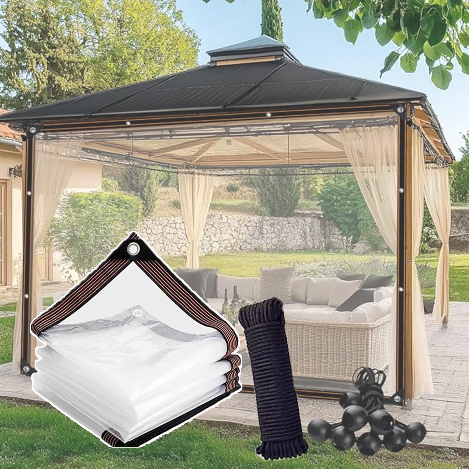 Lonas impermeables transparentes de vinilo de alta densidad para cenadores y porches