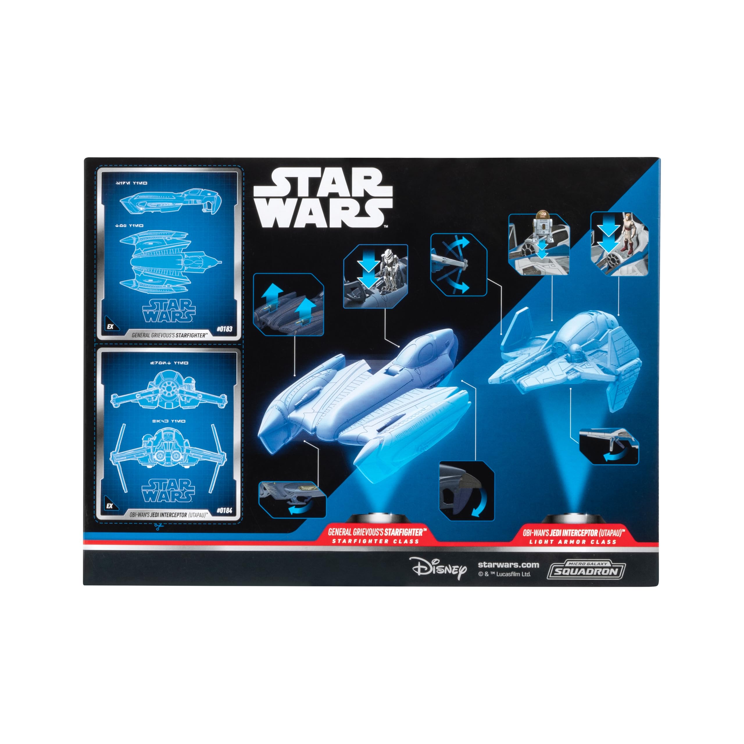 Star Wars Micro Galaxy Squadron SWJ0455 – Battle Pack | Obi-Wan Kenobi vs. General Grievous Battle Pack – 12,5 cm Belbullab-22 Starfighter und Jedi Interceptor mit 3 Mikro-Figuren