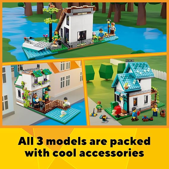 LEGO Creator 3 in 1 Cozy House Building Toys - Toy Figures & Pretend Play Playsets for Boys & Girls, Ages 8+ 3 Building Options - Gift for Birthdays - 31139