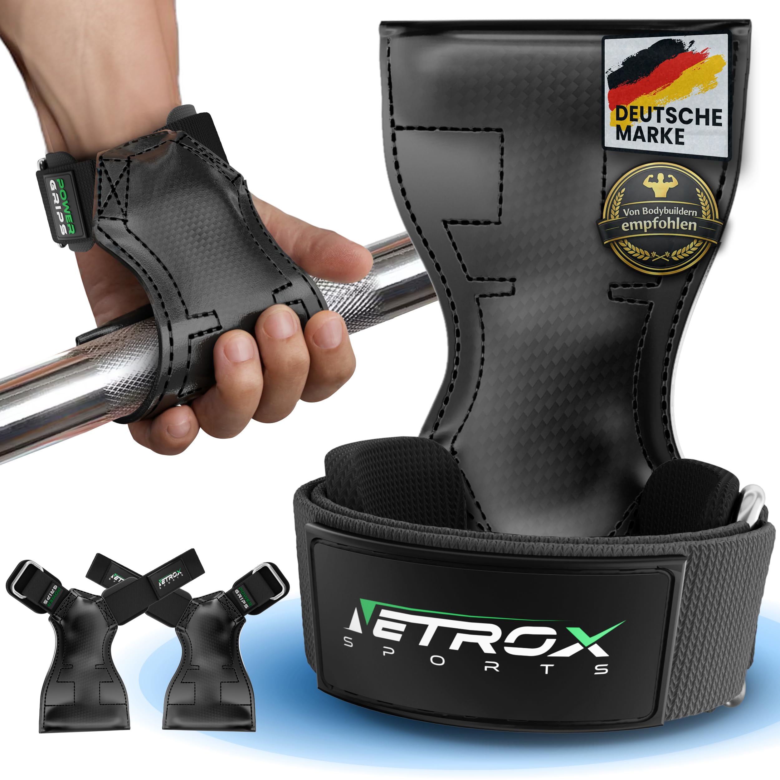 NetroxSports - Power Grips Fast Zughilfen für Krafttraining – Fitness Lifting Straps für Kreuzheben, Bodybuilding mit Handgelenkschutz - Grip Zughilfe, Zughilfen Gym, Griffhilfen Männer & Frauen