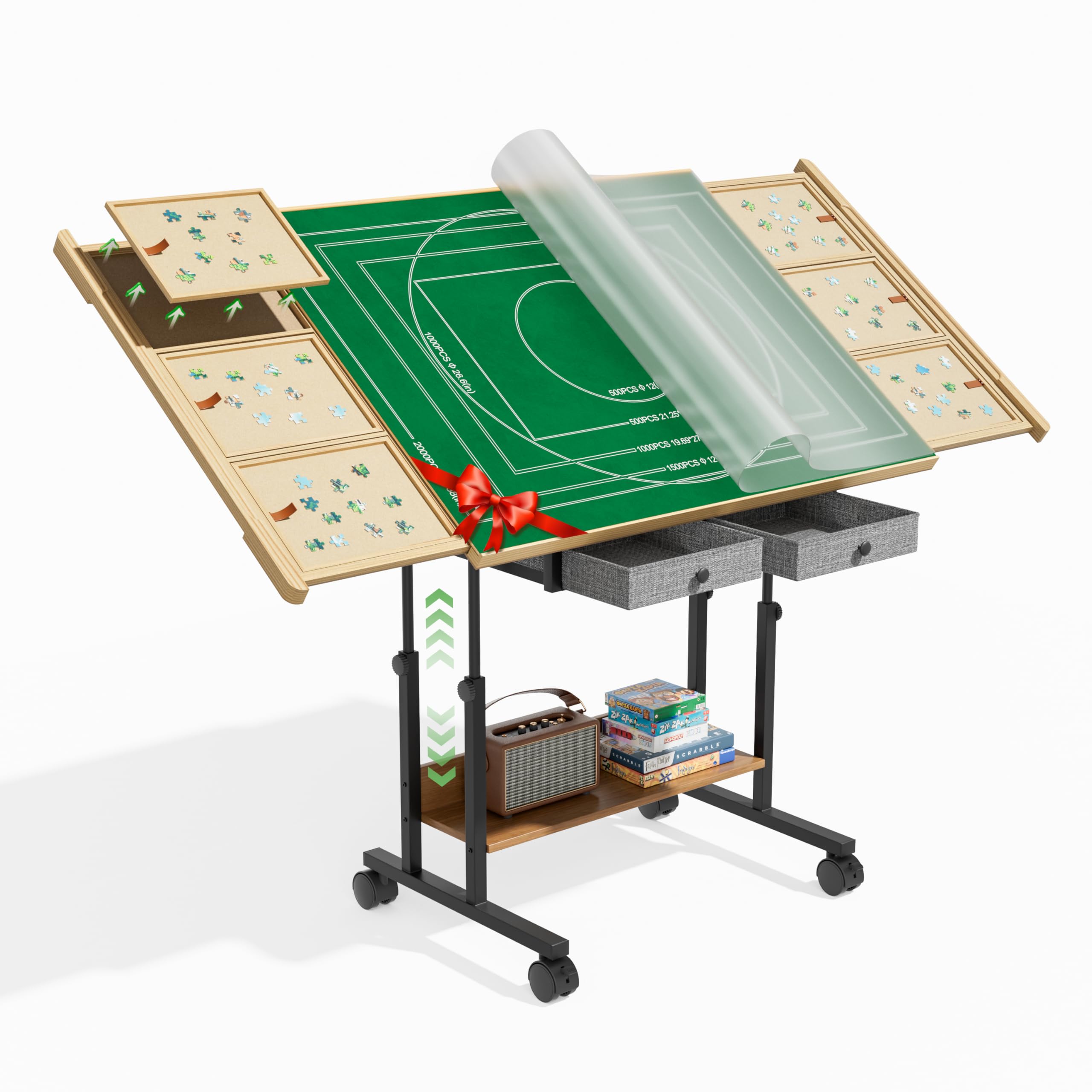 CODACE 2000 Pieces Puzzle Table with Drawers and Adjustable-Height Legs