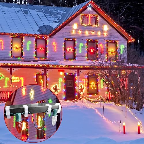 Miniatura 7 de CXLHO 100 ganchos para colgar luces navideñas, 1.62 pulgadas, clips de plástico para luces navideñas C7, C9, mini cadena de luces para techo al aire