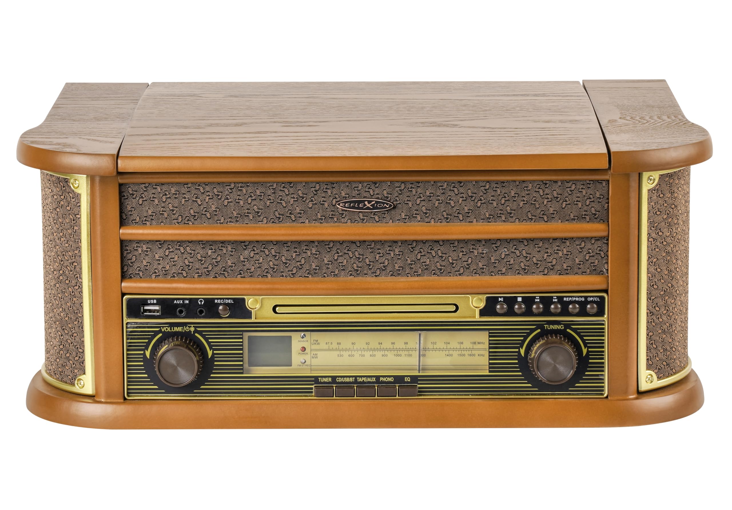 Reflexion HiF2002, impianto HiFi retrò con codifica (2 x 40 Watt), giradischi semiautomatico, effetto legno, funzione codifica, riproduzione MP3 tramite CD e USB