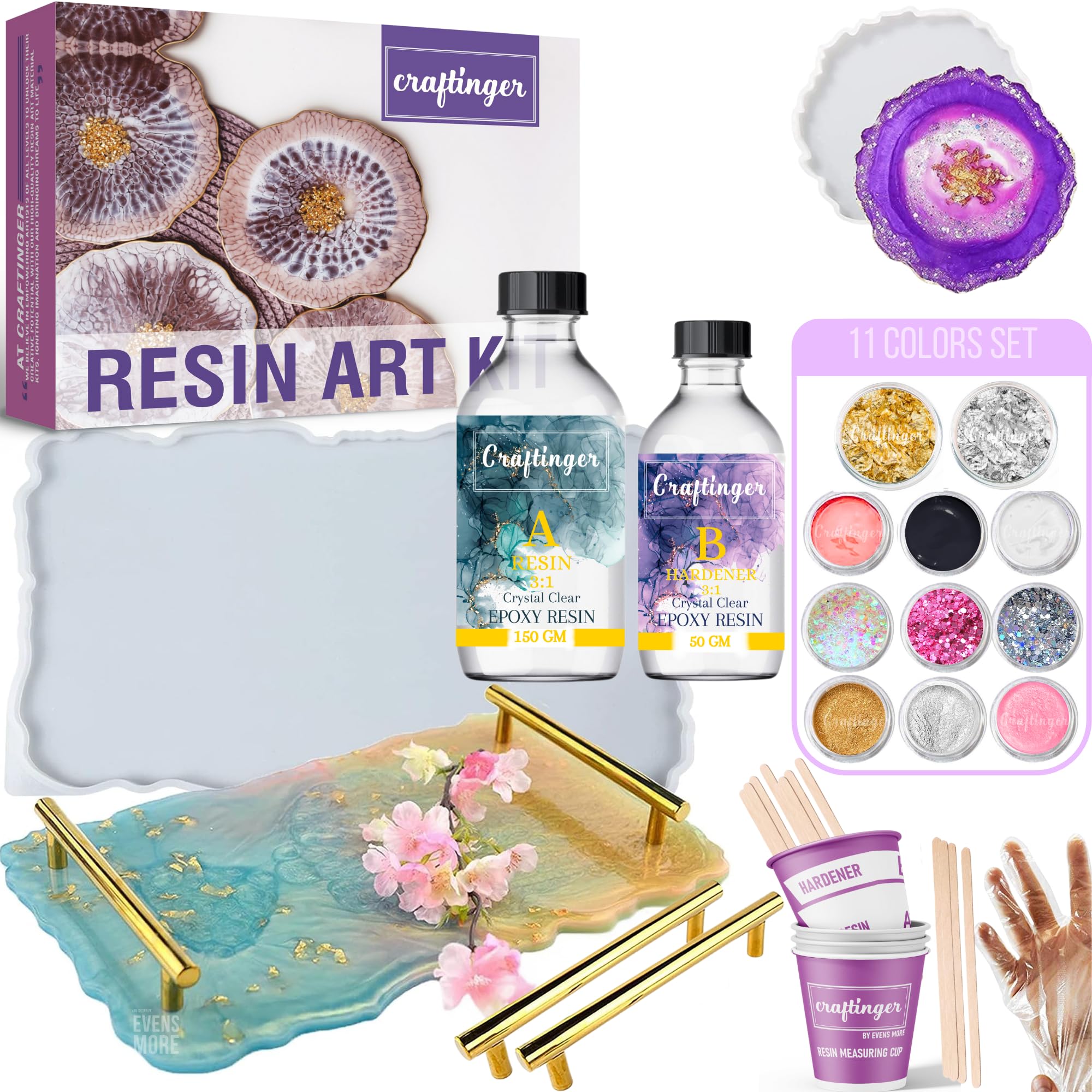 Craftinger DIY Resin Tray & Coaster Making Kit Includes 600 gm Epoxy 9x12 Agate Mould with 4" Moulds Color and More (B0DGPXDCXK) Amazon Price History, Amazon Price Tracker