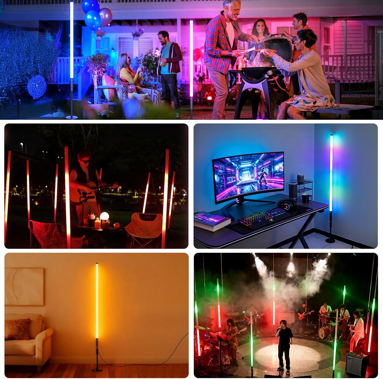 6Pack 4ft RGB Tube Light Portable 5000mAh Battery Powered with Stand Handheld Color Neon Light Bar LED Video Light with Bag for Photography DJ Dance Party Stage Painting Photo Booth Lighting