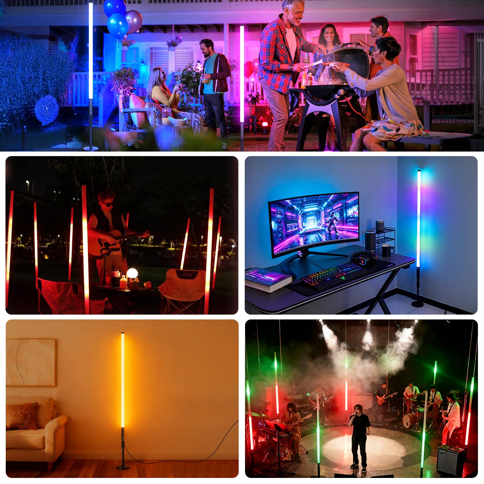 6 luci video a LED portatile da 120cm con treppiede, 2,4 G, luce per fotografia a LED, dimmerabile e modalità musica, batteria da 5000 mAh, Tubo luminoso RGB per YouTube,streaming di giochi,feste,bar
