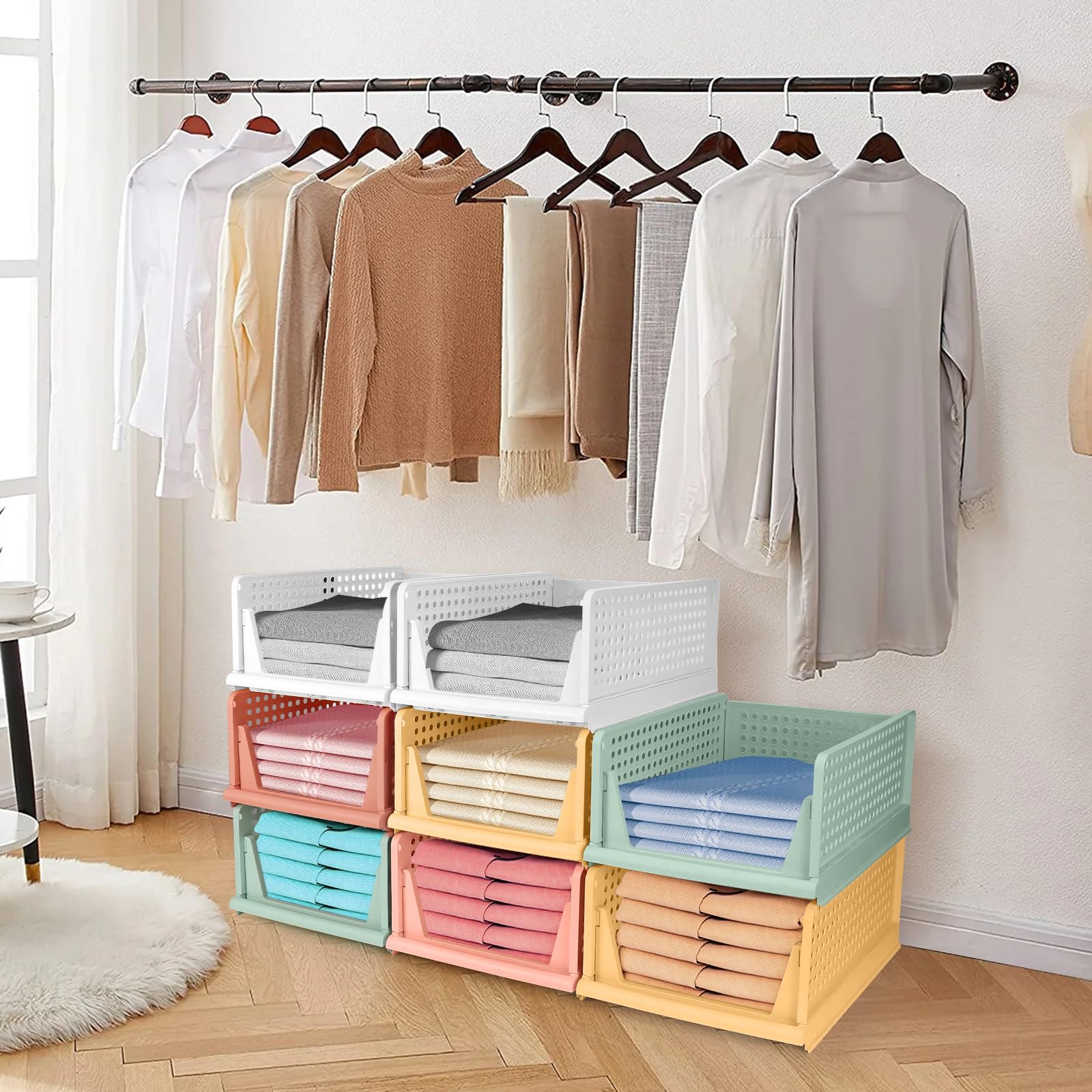 Diealles Shine Organizer Armadio Cassetti, 8PCS Impilabili Pieghevoli per Guardaroba, Plastica Cassettiera per Armadio per Casa, Camera Da Letto, Cucina(Colore)