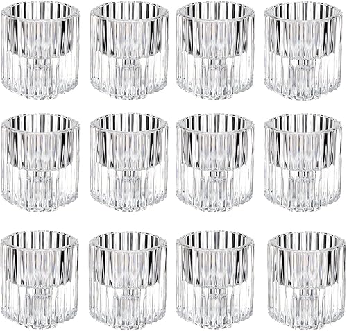 Zopeal 12 portavelas de vidrio transparente a granel acanalado para velas cónicas, pilar y velas de candelita