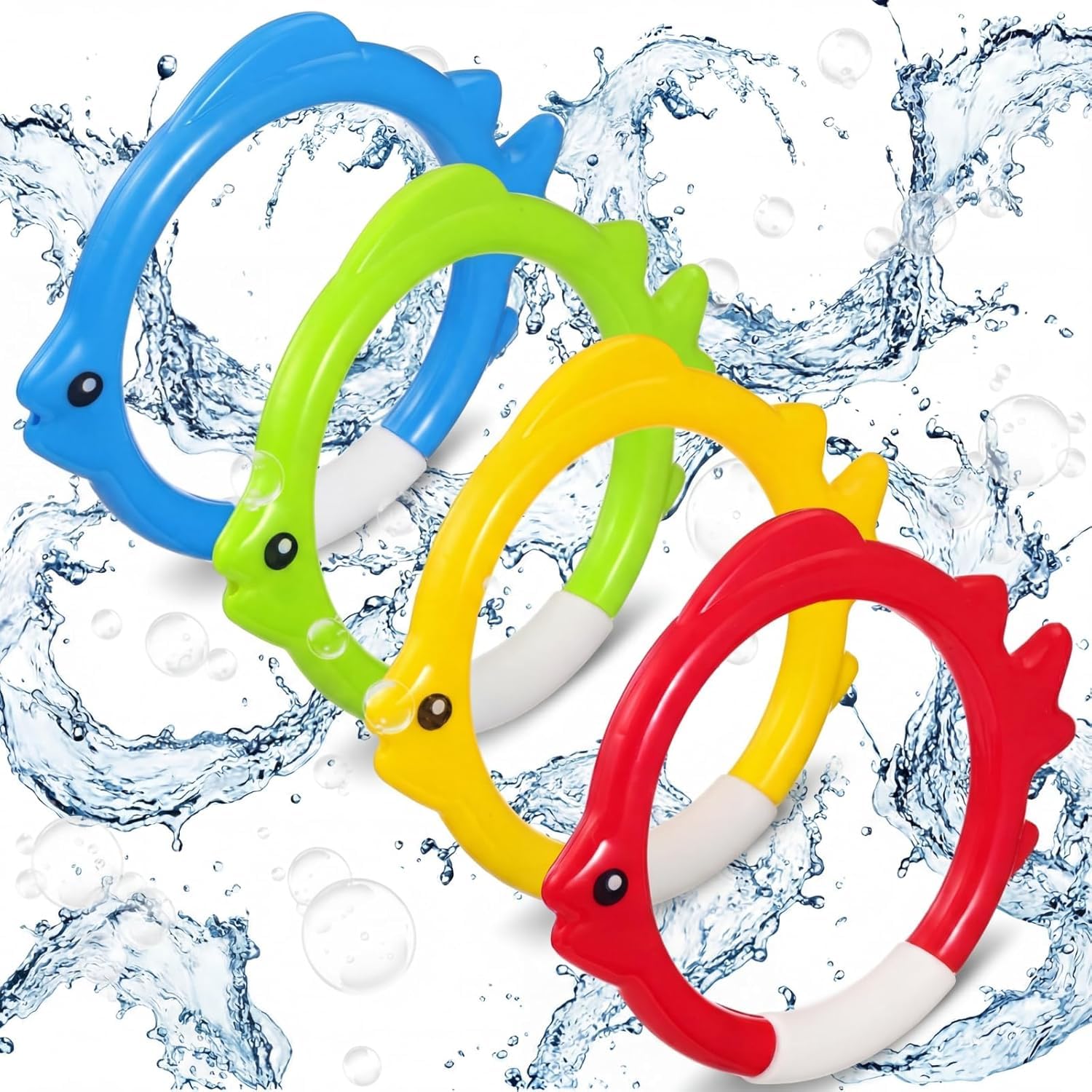 Spiritzohic Swimming Diving Toys, 4 PCS Summer Fun Swimming Pool Dive Toy, Underwater Training Toys Diving Games Kids Adult Gifts - Diving Fish Ring B