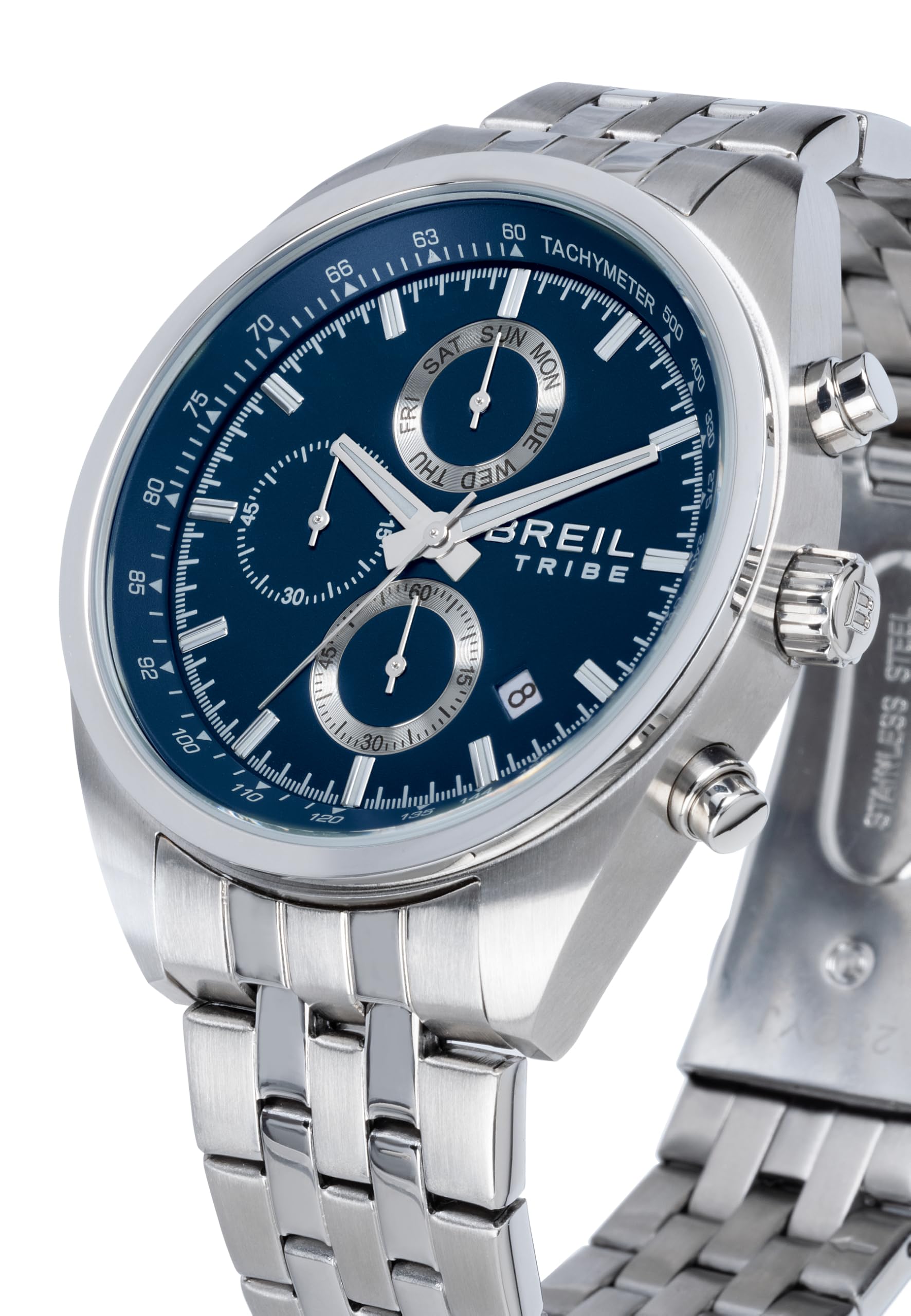 Breil, Collezione Sky Volt, Cronografo Uomo Ispirato al Mondo dell'Aviazione, Cassa 42 mm in Acciaio Bilux, Vetro Minerale, Bracciale in Acciaio 5 Maglie, Chiusura con Pulsanti