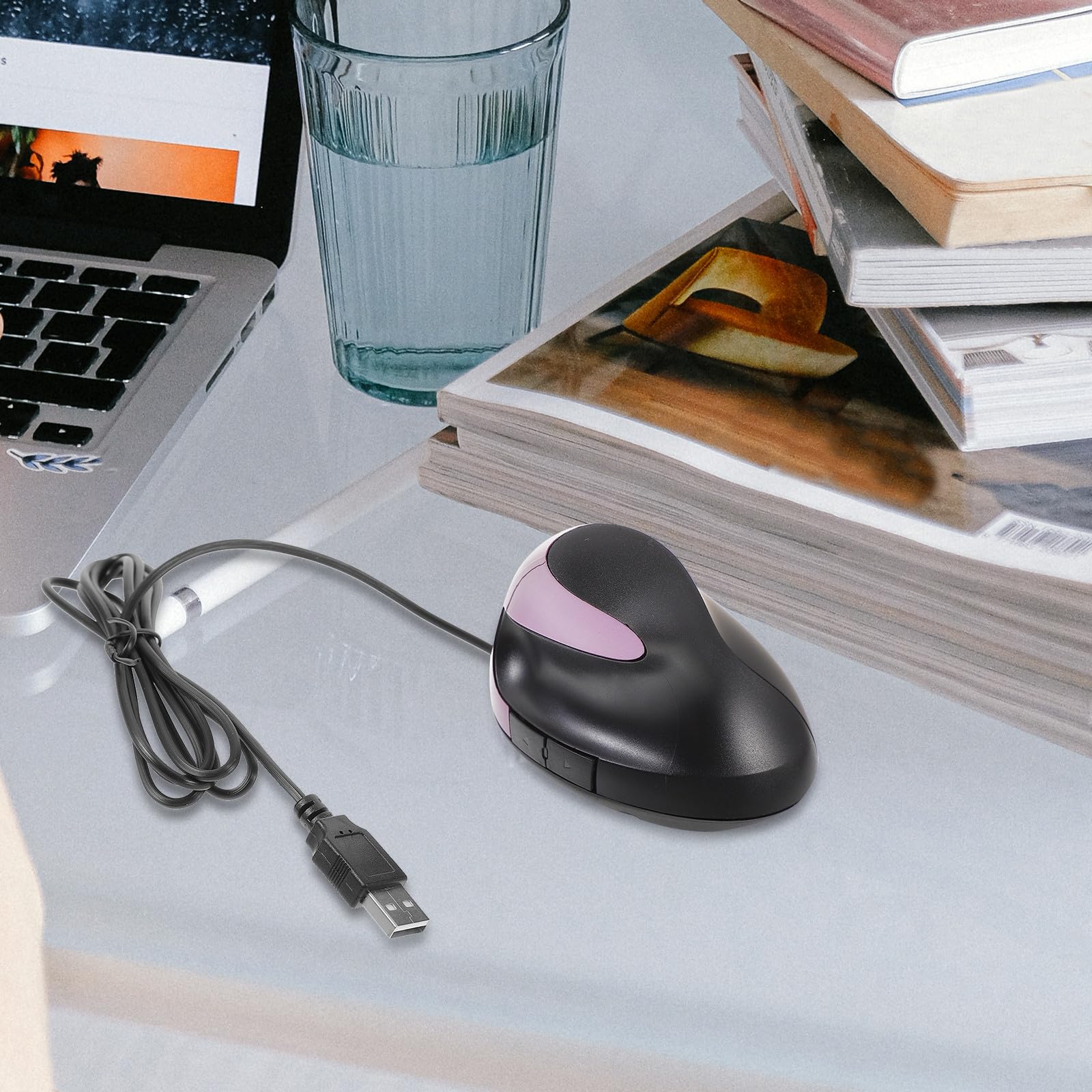 STOBAZA Mouse Ergonomico Verticale Filo Usb, 5 Tasti Regolabili, Design Leggero in Abs per Ufficio e Computer, Mouse Cablato Supporto per Polso Viola